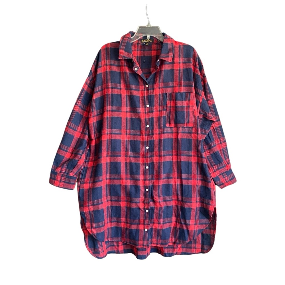 Red & Navy Plaid Long Sleeve Shirt Dress